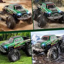 6-12岁儿童遥控车，全地形遥控卡车，带喷水和灯光，360°翻转，2.4GHz遥控越野怪兽卡车，适合3-12岁男孩 - 綠色越野車 - 查看 3
