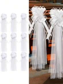 2 Sets Large Wedding Church Chair Aisle Decor Long Veil Bow White Wedding Car Decor, Wedding Anniversary Party Decoration - View 1