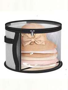 1pc Large Foldable Hat Storage Box, Suitable For Hats, Clothes And Accessories Storage, With Reinforced Handle, Fits Baseball Caps, Sun Hats, Beach Hats And Garments, Lightweight With Transparent Window And Double Zipper Design - Multicolor - View 8