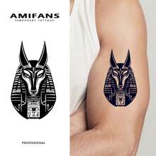 AMIFANS 临时纹身贴纸，阿努比斯埃及守护神，可持续1-2周，半永久纹身，果汁纹身，逼真纹身，浪漫纹身，仿真纹身，防水，外观逼真，小众设计纹身，水果纹身，植物纹身 - 黑色 - 查看 1
