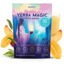 Abronikey Yerba Mate Tea Instant Powder Super Drink With Nootropics, Prebiotics & Probiotics – Clean Energy, Mental Clarity & Gut Wellness | Low Sugar, Natural Caffeine – Peach Mango, 30 Servings - 11.64 Ounce - 查看 1