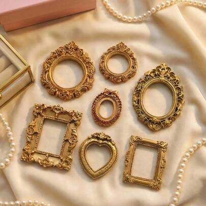 12pcs Vintage Gold Baroque Style Resin Photo Frame Decor, DIY Fairy House Mini Wall Frame Decor, Suitable For Doll Scene Building And Display, Personalized Surprise Gift For Family And Friends, Jewelry Store Museum DIY Landscape Photo Frame Statue Accessories