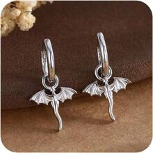 Tiny Dragon Huggie Small Hoop Earrings With Charm, Personalized Dragon 316L Surgical Steel 18k Gold Plated Dagon Drop Dangle Earrings For Women - 銀色 - 查看 1