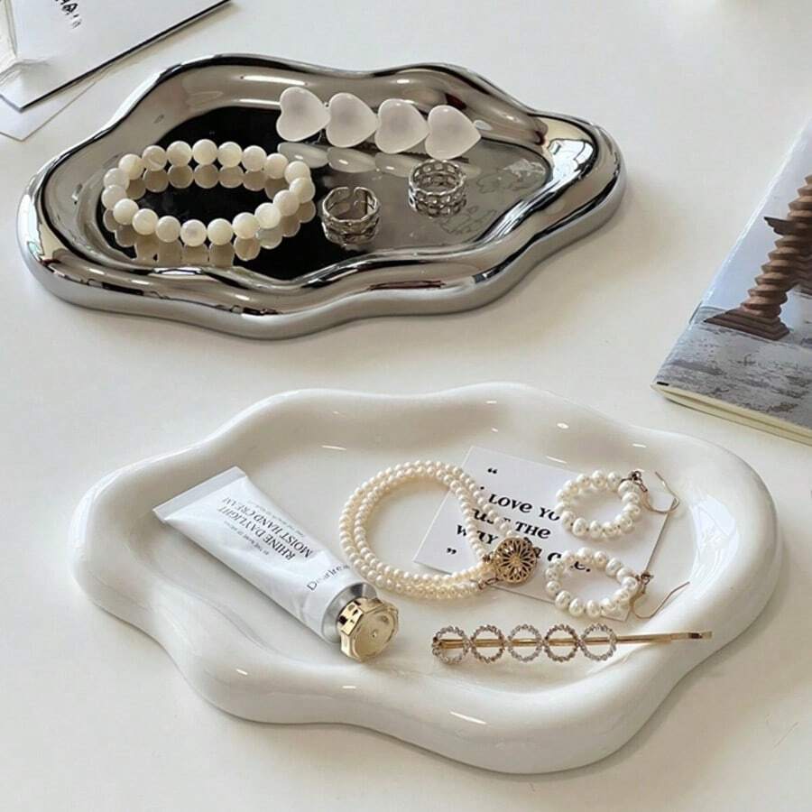 1 Piece Elegant Floral Design Jewelry Tray - Ideal For Watches, Rings And Bracelets, Perfect Gift For Birthdays, Parties And Anniversaries, Jewelry Gift Box - PP Plastic, Makeup Bag, Travel Essential