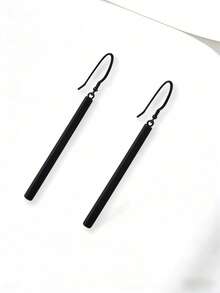 1 Pair Women's Fashion Geometric Shiny Bar Earrings, Minimalist Versatile Earrings For Daily And Casual Wear - Black - View 3