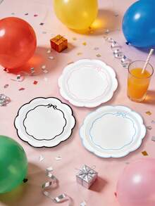Bộ 10/20/30 chiếc đĩa giấy 7 inch/9 inch màu xanh dương, hồng, đen, viền lượn sóng, đĩa tráng miệng hình nơ, đĩa ăn tối, thích hợp cho đám cưới, tiệc sinh nhật, trang trí bàn ăn. - Ren nhiều màu - Xem 5