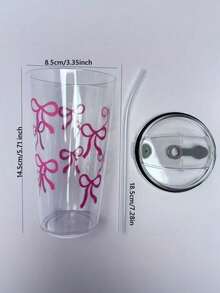 1个可重复使用的可爱粉色蝴蝶结塑料杯，带盖和吸管，男女通用，适用于办公室、学校、生日派对、水瓶 - 彩色 - 查看 10