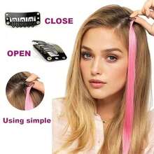 1pc Heat-Resistant Synthetic Long Straight Hair Extension Clip-In, Y2K Style Highlighted Side-Swept Bangs Hair Piece - Multicolor - View 9