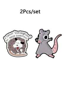 1枚负鼠表情包珐琅徽章“在这种情况下，我甚至无法‘生活、欢笑、爱’”，卡通胸针礼物 - 彩色 - 查看 14