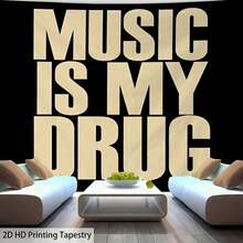 音乐是我的良药挂毯，房间装饰美学，卧室墙饰，客厅家居装饰，卧室墙面艺术海报，波西米亚风挂毯，美学房间装饰，卧室挂毯，客厅墙面装饰，家居装饰，艺术墙面装饰，卧室装饰，客厅装饰 - 黑黃 - 查看 12