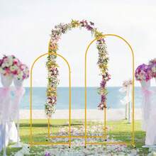 Vincidern 3pcs Wedding Arch Backdrop Stand ,Balloon Arch Stand, Metal Arch Backdrop For Birthday Party Wedding Ceremony Decoration Backdrop Stand Gold ,4.9FT.5.9FT,6.6FT - aureate - View 8