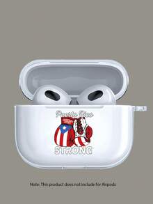 A Headphone Case With Puerto Rico Flag Boxing Gloves And "Puerto Rico STRONG" Text Pattern Case For AirPods 4th Generation/3rd Generation/2nd Generation - Headphone Covers - Clear - View 4