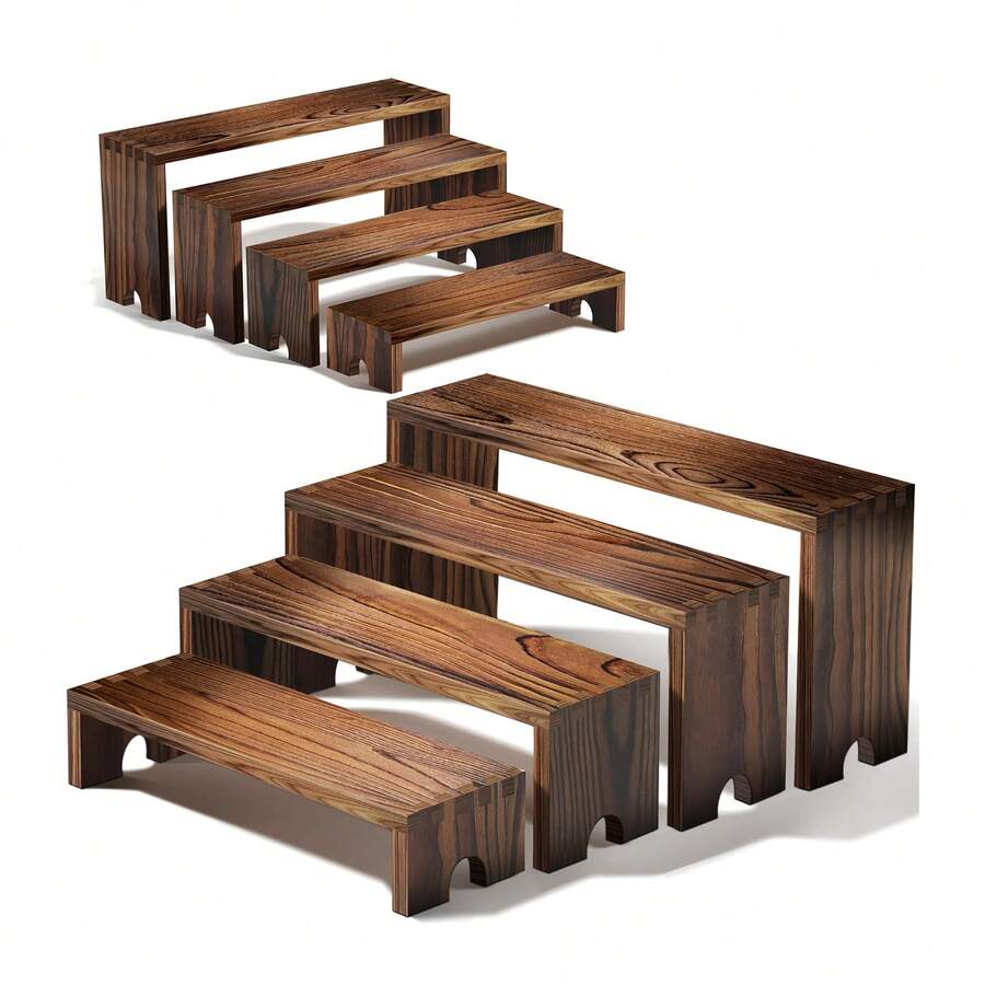 SANNAX 2 Set Large Wooden Tiered Riser Display Stands For Vendor Events, Stackable Wooden Cupcake Stand, Farmhouse Decor Wood Dessert Table Display Set, Vendor Booth Display Items, Food Display Risers For Party
