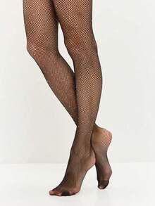 1pair Women's Fashion Crystal Rhinestone Fishnet Stockings, High Elasticity Mesh Pantyhose For Daily & Party Wear - Multicolor - View 6