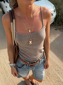 2026 Summer New Y2K Style Brown Camisole. All-Match Versatile, Suitable For Vacation, Beach, Date And Other Occasions - Grey - View 6