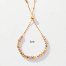 1pc Luxury Gold-Tone Mixed Beaded Adjustable Drawstring Bracelet, Versatile Plated Round Bead Chain Charm Bracelet - Three Colors - View 3