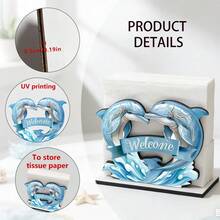 1/4pcs Summer Ocean Theme Wooden Napkin Holder, Freestanding Paper Towel Dispenser With Dolphin, Seashell, Ice Cream Pattern, Suitable For Dining Table, Bathroom, Kitchen, Desk Decor - Multicolor - View 11