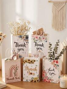 10 Stücke Blumen Design Geschenktüten, dicke Papiertüten aus Karton mit transparenten Ringgriffen und dekorativen Ausschnitten, geeignet für Geburtstag, Hochzeit, Muttertag, Valentinstag, Weihnachten, Abschlussfeier Dekoration - wiederverwendbar und zum Geschenkeverpacken - lebendiges Blumenmuster mit Goldglitzer und sanften Farben - inklusive Dankeskarten - Verschiedenfarbig - Übersicht 1