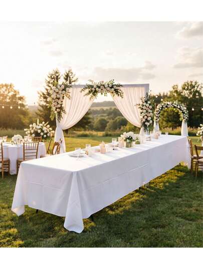 1pc White Tablecloth, Polyester Fabric Tablecloth Suitable For Party Decoration, Garden Outdoor Gathering, Wedding Banquet