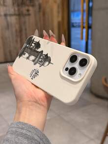 1个时尚复古简约花卉爱心图案液态硅胶防震软手机壳，兼容 11/12/13/14/14Plus/15/15Plus/16/16Plus/17/17Pro - 彩色 - 查看 4