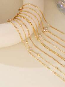 PHCOO 时尚多层链条手链，新款简约金色首饰，个性化合金手链套装，可自由搭配叠戴手链 - 金色 - 查看 5