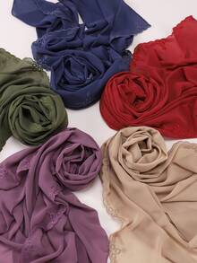 New Spring/Summer Embroidered Lace Modest Hijab, 3D Rose Embroidery Elegant Women Chiffon Hijab Scarf,Beach,Holiday - Multicolor - View 4