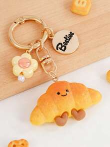 1pc Cute Girl, Flower, Toast, Bread, Hamburger, Croissant Food Pendant Keychain Bag Charm, Great Gift For Best Friend - Multicolor - View 8