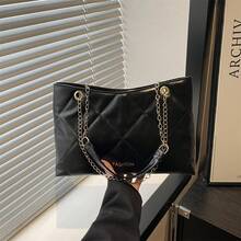 1件装优雅绗缝仿皮女士手提包，大容量单肩斜挎包，拉链封口，涤纶衬里，适合各种场合 - 彩色 - 查看 2