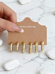 一套时尚几何图案CCB耳环，百搭日常佩戴，适合女性，生日/节日礼物 - 金黃色 - 查看 2