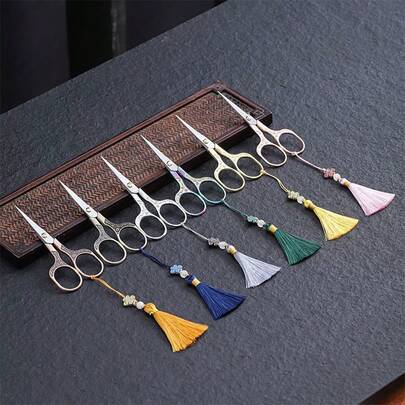 1 Set de tijeras de acero inoxidable de alta precisión con funda protectora de cuero con borla, adecuadas para bordado, costura, corte de tela e hilos, ideal para sastrería y costura, artesanía vintage, adecuado para estudiantes, oficina y costura a mano