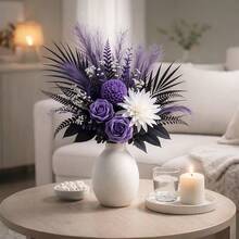 1 Bouquet Containing Night Purple Rose, Jade White Chrysanthemum, Smoky Purple Velvet Grass, Ink Black Long Leaf, Delicate Star Flower Branches, Dark Patterned Leaf Branches, Overall Purple-Black-White Cool-Toned Design With Rich Layers And Natural Aesthetics - Purple - View 5