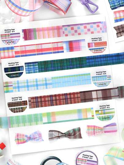 1卷简约格子图案和纸胶带，适用于剪贴簿、礼品、办公、家居、标签、教室、娱乐玩具、学生日记、创意复古装饰DIY