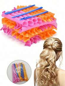 无需加热的螺旋卷发器套装，带造型钩，不伤发，隔夜即可轻松打造无热卷发，女士DIY长发和中长发卷发套装 - 彩色 - 查看 2