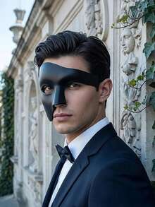 2pcs Men's Half Face Mask + Necktie Set, Masquerade Party Costume Prop, Half Face Mask With Necktie, Venetian Style Mask And Groom Necktie Wedding Attire Set, Masquerade Party Elegant Accessory - Multicolor - View 1