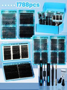 Bộ nối mi ADORANCE 1788PCS dạng chùm, uốn cong D, kèm keo dán, dung dịch tẩy, dụng cụ uốn mi, nhíp và cọ. Thân thiện với người mới bắt đầu và dễ sử dụng – Hướng dẫn từng bước đơn giản, không cần kỹ năng chuyên nghiệp, rất phù hợp cho người mới bắt đầu nối mi. - màu đen - Xem 10