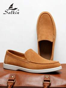 Salkin Designer Mode Herren Wildleder Loafer, Herren Business Formelle Lederschuhe, geeignet für Büro, Hochzeit, Party, Date, romantisches Dinner, Urlaubsgeschenk, Studentenkasualschuhe, vielseitige Herrenschuhe. Empfehlung: eine Nummer größer wählen. - Braun - Übersicht 10