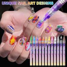 3/6/12支装细头3D美甲笔，丙烯颜料笔，美甲绘图笔，点彩笔，速干美甲马克笔套装，专业美甲设计工具 - 彩色 - 查看 7