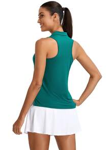 Women's Sleeveless Golf Polo Shirts, Quarter-Zip Tennis Tank Top, Moisture-Wicking Athletic Shirt, Ideal For Tennis, Yoga, And Outdoor Activities - 碧綠色 - 查看 2