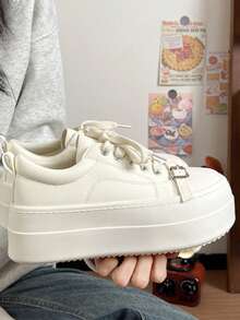 2026 Spring New Ugly Cute Big Head Bread Casual Platform Sneakers, Women Thick Sole Small White Shoes - White - View 2