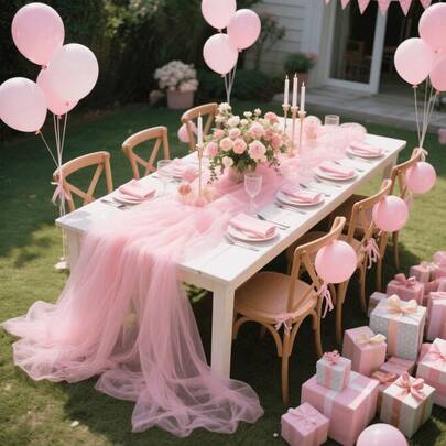 1Pc This Ethereal Pink Tulle Table Runner Exudes A Delicate And Graceful Charm, Perfect For Indoor Birthday Parties, Cozy Family Gatherings, Outdoor Lawn Parties, Upscale Banquet Halls, Vintage-Style Tea Parties, Garden Get-Togethers, And More. It's Also Suitable As A Tablecloth Or Chair Back Decoration For Birthday Parties, Girls' Night Outs, Engagement Parties, Mother's Day, Spring Outings, And Girl-Themed Festivals, Adding A Touch Of Gentle, Dreamy Ambiance To Any Setting.