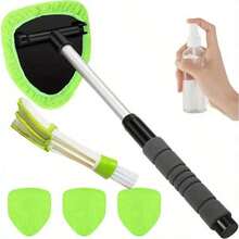 4pcs  Windshield Cleaning Kit With 3 Reusable Microfiber Cloths, Spray Bottle, And Extendable Handle For Car Windows - A - 查看 1