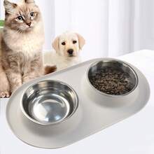 Silicone Pet Bowl, Basic Bowl, Dual-Compartment, Dry & Wet Food Separation - Light Gray Double Bowl (without Stainless Steel Bowl) - View 2