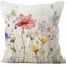 4pcs Colorful Wild Flower Watercolor Pattern Throw Pillow Covers, Suitable For Sofa, Bedroom, Car, 45x45cm Single-Sided - 4pcs - View 6