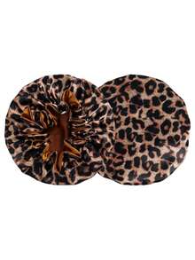 双层拼接缎面睡眠帽假发，豹纹波西米亚风睡眠帽假发，夏季，沙滩，帽子 - 黃豹紋 - 查看 6