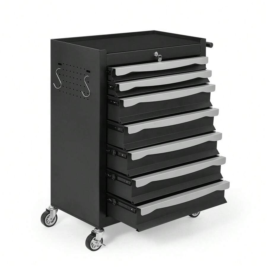 Studyset 7-Drawer Tool Chest, Rolling Tool Cart With Wheels, 7-Drawer Rolling Tool Chest & Storage Cabinet – Mobile Workbench With Keyed Lock, Drawers & Liners, Alloy Steel Organizer For Garage, Workshop, Ware - Black - View 1
