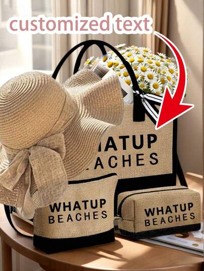 Túi đi biển bằng vải lanh được thiết kế riêng theo yêu cầu, mũ đi biển, túi tote in chữ theo yêu cầu, bao gồm túi nhỏ, túi tote vải lanh lớn, túi đi biển, túi du lịch, túi tote vải lanh dùng cho dã ngoại, thích hợp cho phù dâu, tiệc cưới, sinh nhật, đi biển, bé gái cầm hoa, kỳ nghỉ, tiệc độc thân, là món quà tuyệt vời dành cho phụ nữ, mẹ, giáo viên, vợ, con gái, chị gái và bạn bè.