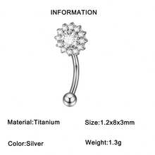 1PC CZ Flower/Bat/Spider /Bee Moon&Star Rook Earring,16G Implant Grade Titanium Internal Thread Eyebrow Labret Lip Belly Button Ring Curved Barbell Clear Zirconia Floral Cartilage Daith Conch Earring - Titanium Color - View 21
