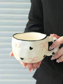 1个300毫升陶瓷咖啡/热巧克力杯，大容量早餐牛奶杯，水墨花卉图案，返校季 - 多選 - 查看 7