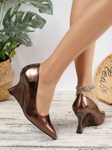 Giày cao gót đế xuồng kiểu Pháp mới dành cho nữ, kiểu dáng châu Âu và Mỹ, mũi nhọn, dễ xỏ, thời trang và đa năng, thích hợp cho việc đi làm. - màu nâu - Xem 4