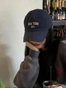 1pc Unisex Soft-Top Duck Billed Baseball Cap, Versatile All Season Casual Hat Suitable For Daily Wear - 海軍藍 - 查看 4